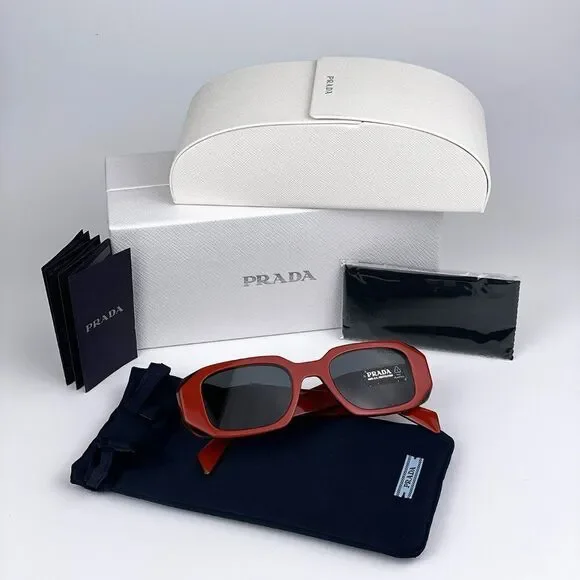 NEW Prada PR17WS 12N5S0 Orange Black Dark Grey Rectangle Unisex Sunglasses